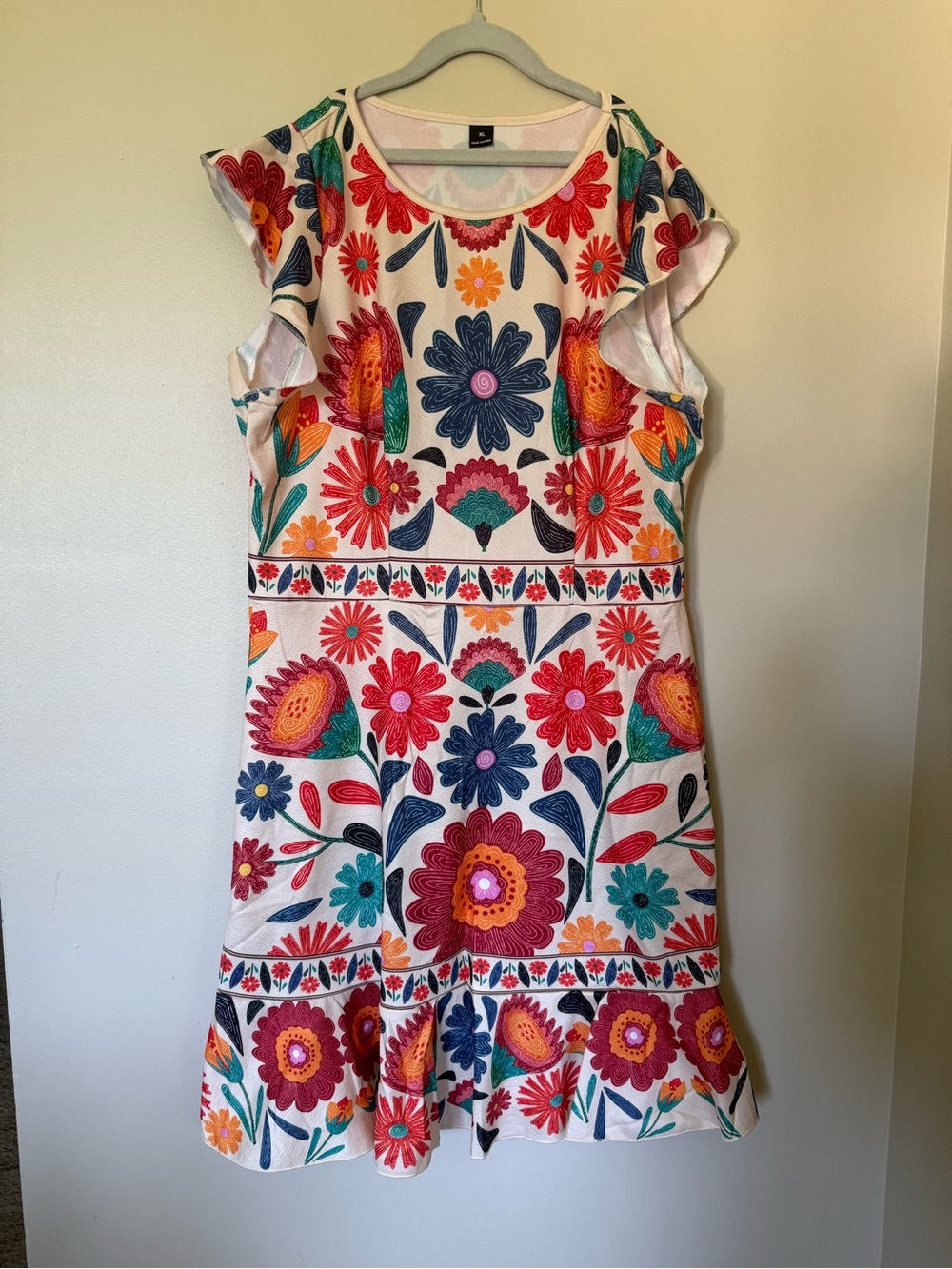 SHEIN Off White Stretch Dress with Multicolor Floral